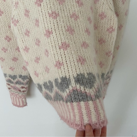 LoveShackFancy Rosie Pullover Sweater Alpaca Pink Cream Fair Isle Milky - Picture 5 of 12
